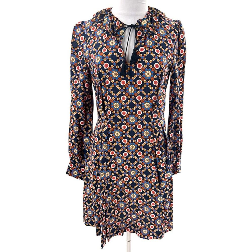 A.P.C. APC ruffle tie tassel neck mini dress sz 34